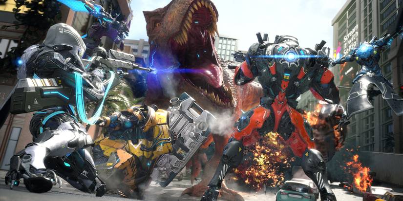 exoprimal squad vs. t-rex screenshot
