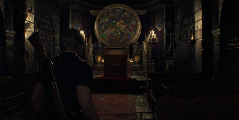 Exploring the church in the Resident Evil 4 remake