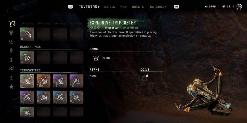Explosive Tripcaster stats displayed