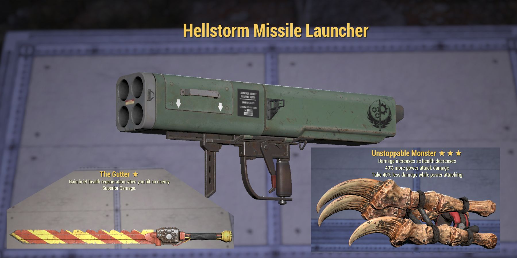 Fallout 76 Hellstorm Missile Unstoppable Monster The Gutter Daily Ops Weapons