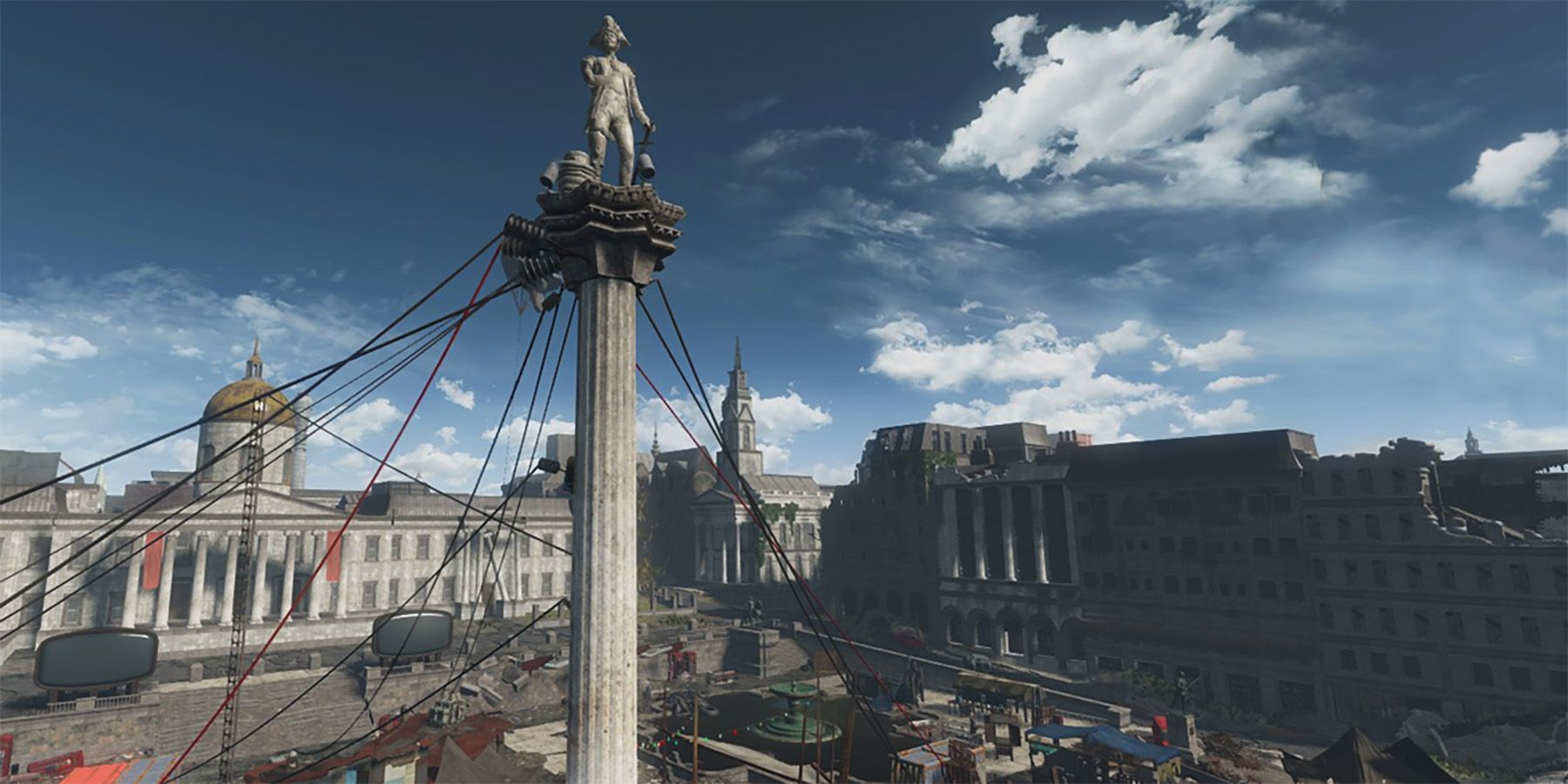 a screenshot of trafalgar square from the fallout: london mod