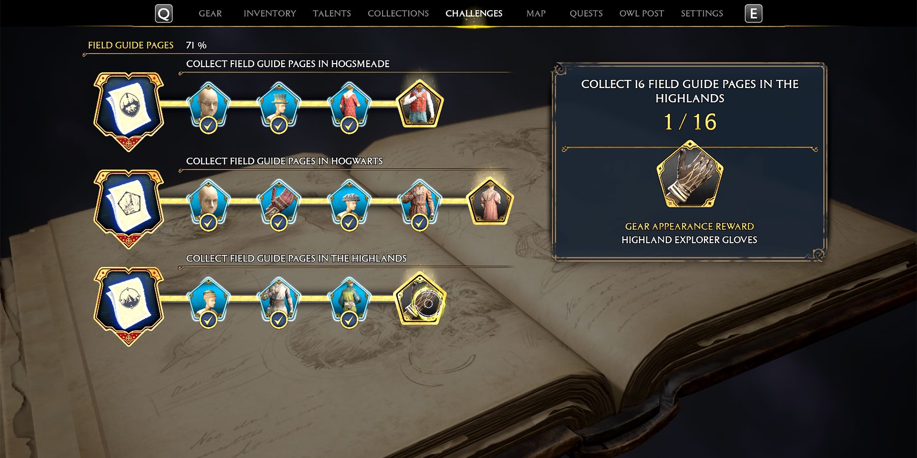 field guide page challenges rewards in hogwarts legacy