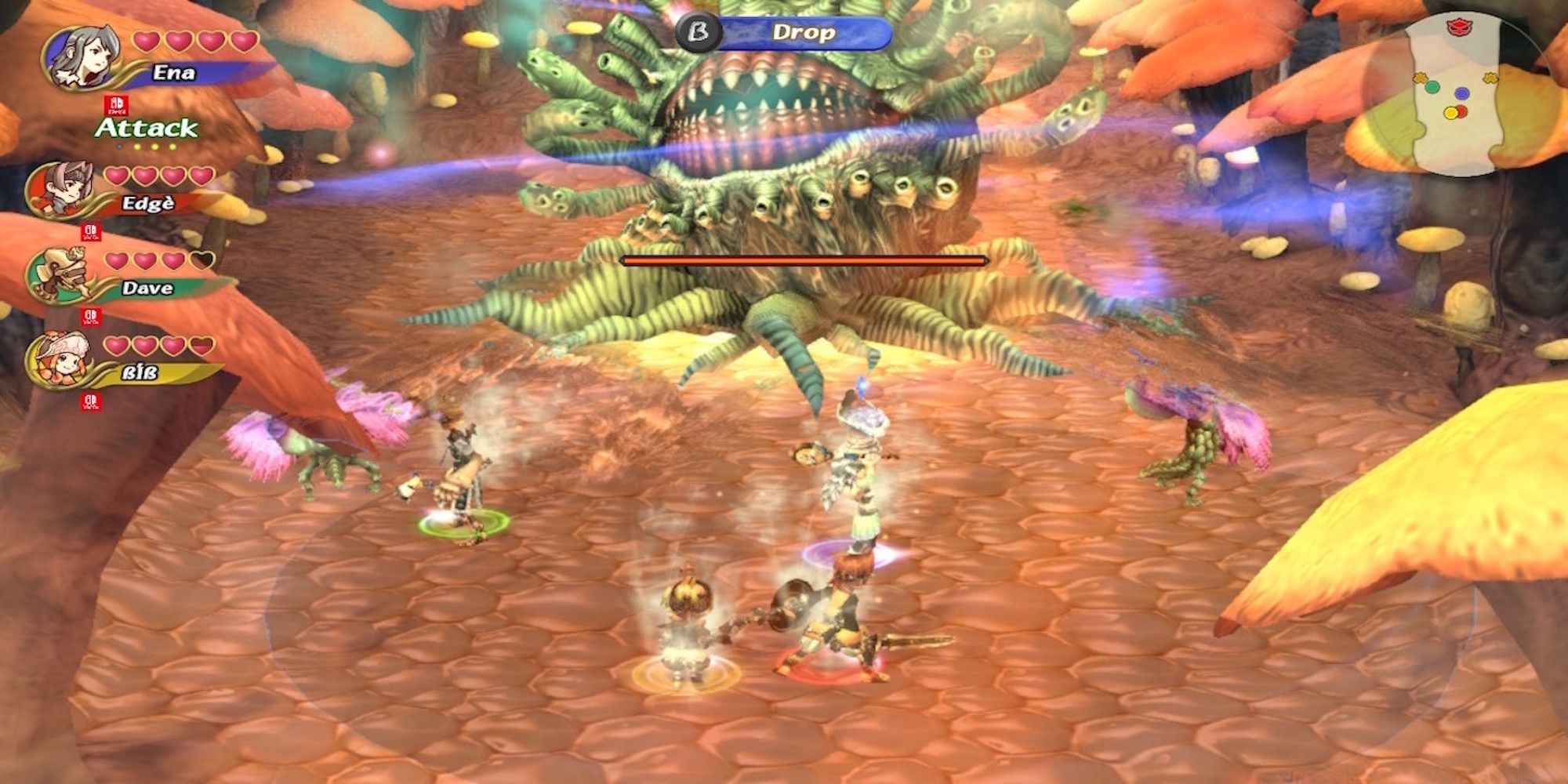 Fighting a boss in Final Fantasy Crystal Chronicles
