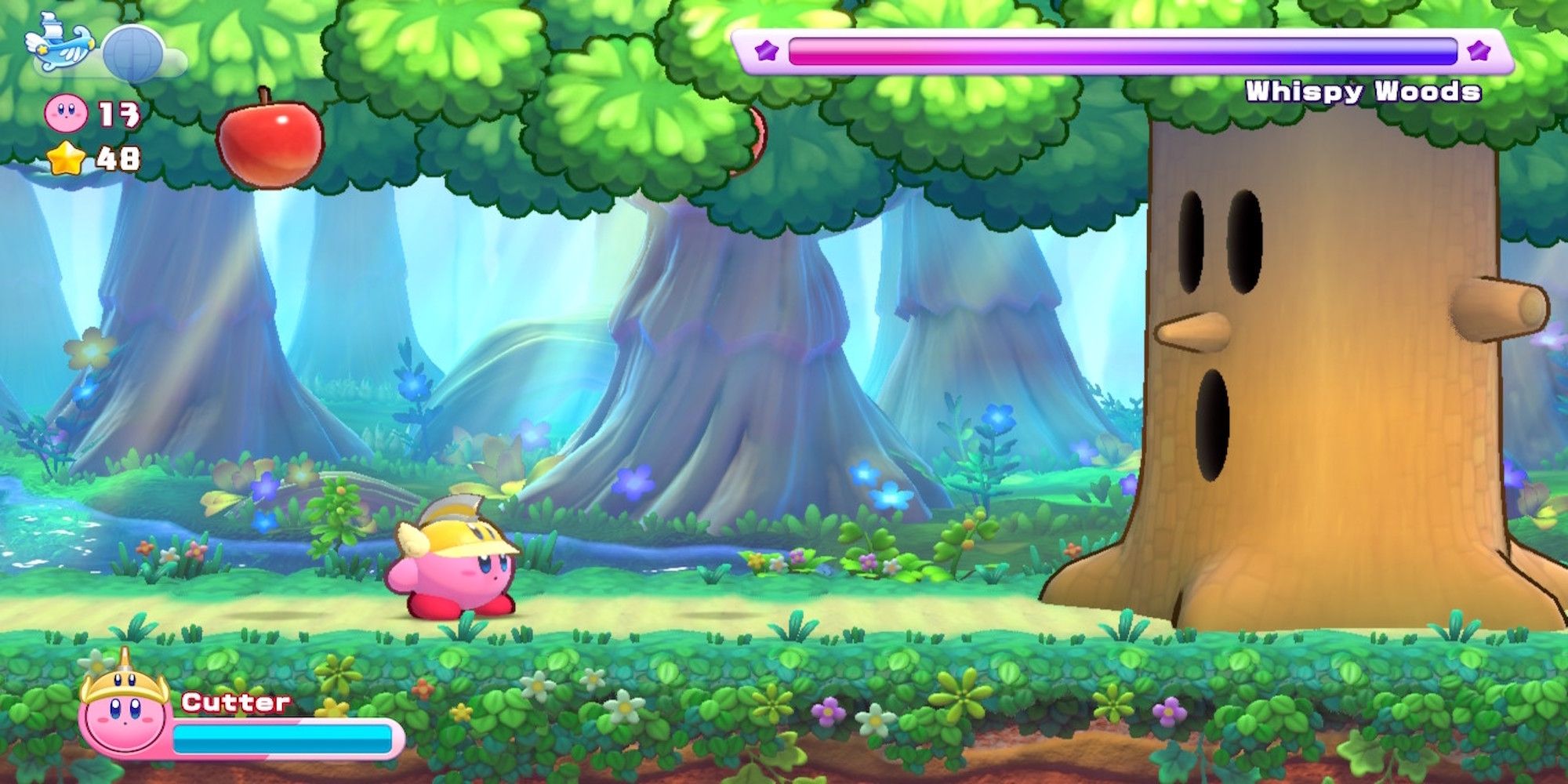 Fighting a boss in Kirby's Return to Dream Land Deluxe