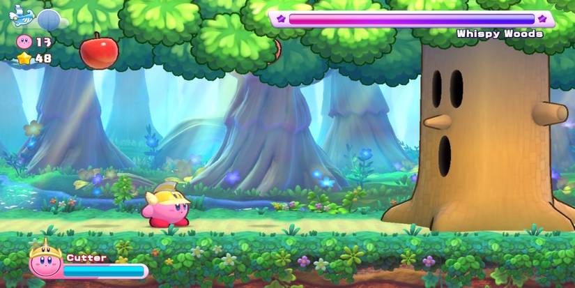Fighting a boss in Kirby's Return to Dream Land Deluxe