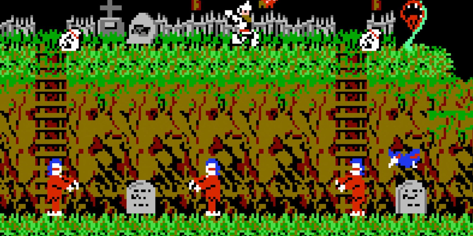 Fighting enemies in Ghosts ‘N Goblins