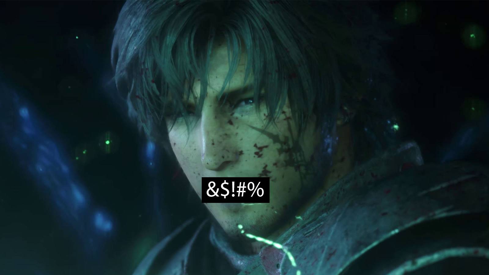 A screenshot of Final Fantasy 16, with Clive Rosfield's mouth blocked off to indicate swearing.