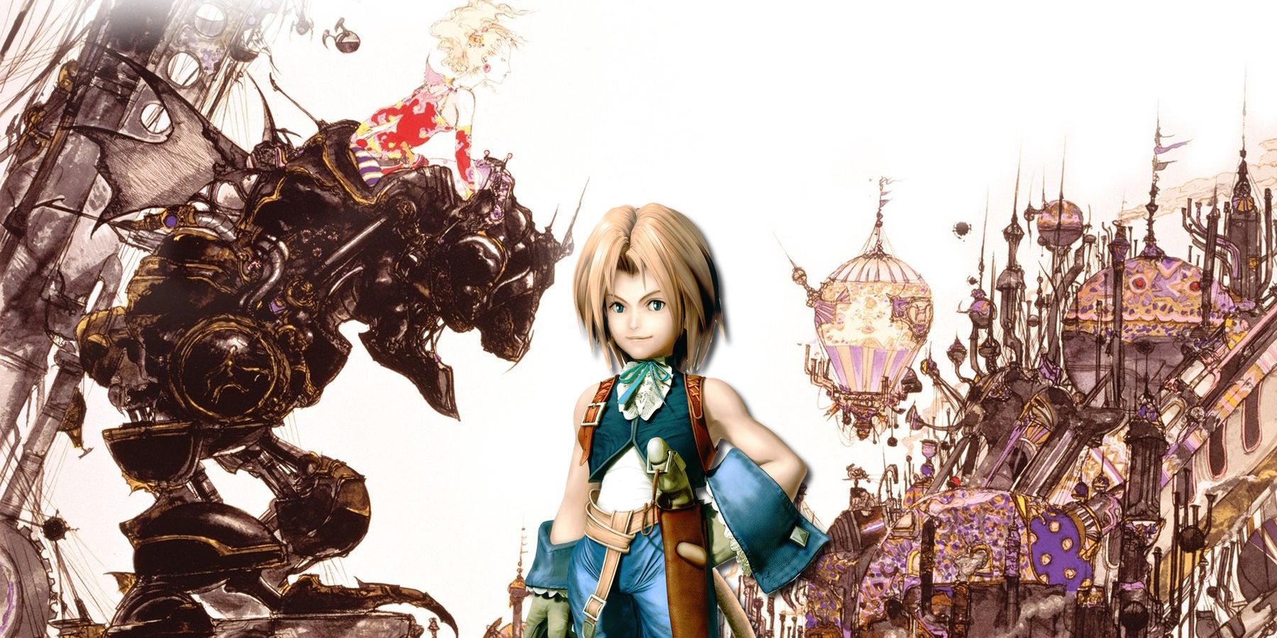 Zidane from Final Fantasy 9 over Final Fantasy 3 artwork