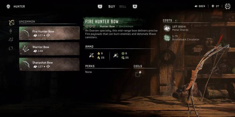 Fire Hunter Bow stats displayed