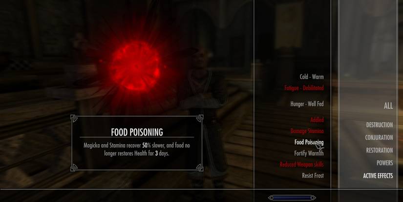 Skyrim disease menu food poisoning effect