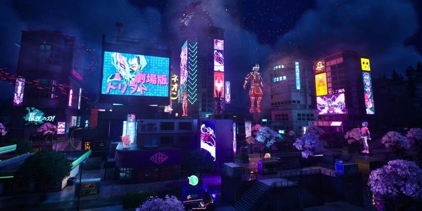 Mega City at night from Fortnite Chapter 4 Season 2