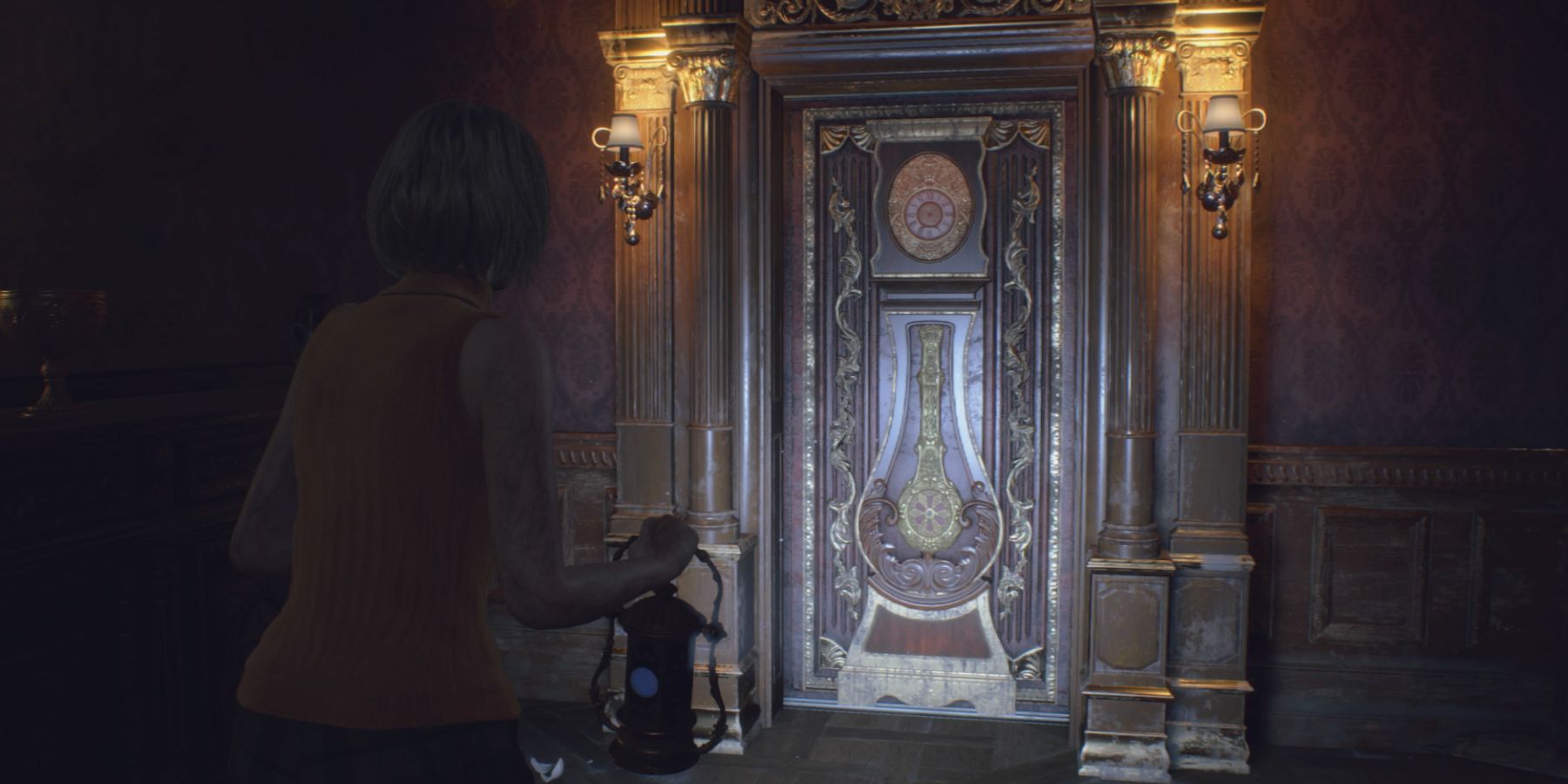 Ashley finds the Grandfather Clock door puzzle in Resident Evil 4 Remake