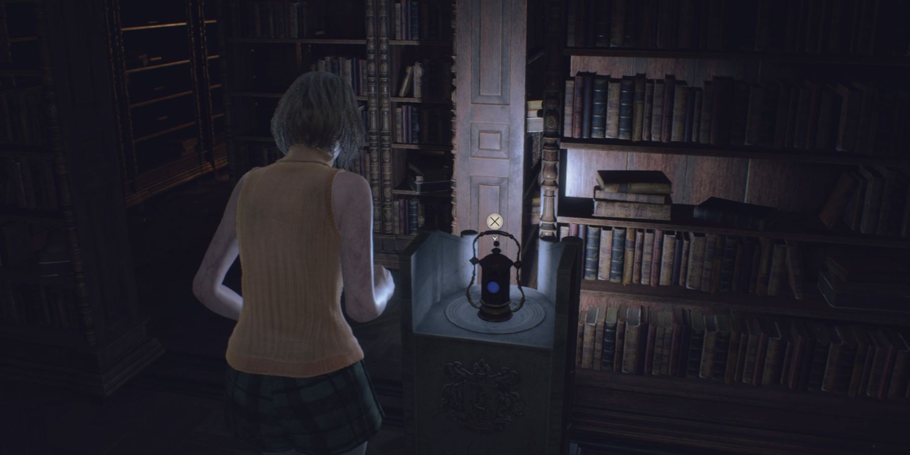 Ashley places the Lantern on a pedestal in Resident Evil 4 Remake
