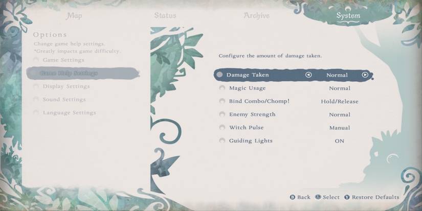 Game Help Settings in Bayonetta Origins Cereza and the Lost Demon