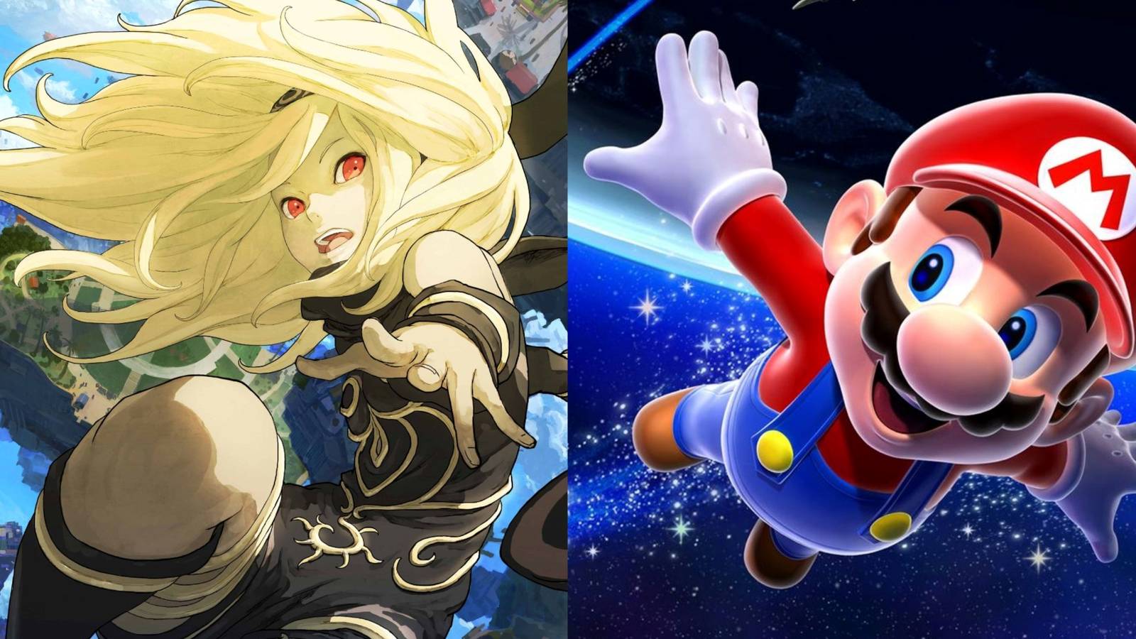 Kat from Gravity Rush next to Mario from Super Mario Galaxy