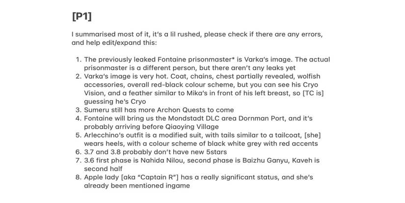 Genshin Impact Mondstadt Fontaine leak