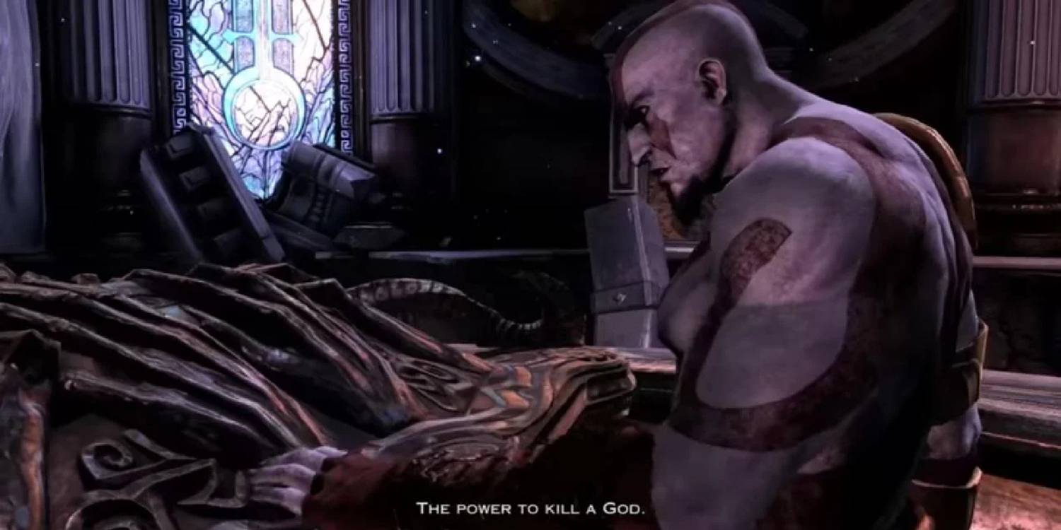 Kratos opening up Pandora's Box in God of War 3, hoping to find the power within to kill Gods,