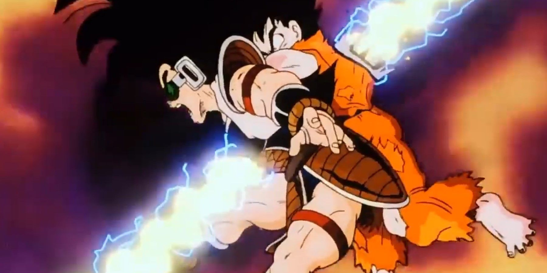Goku and Raditz being hit by the Special Beam Cannon