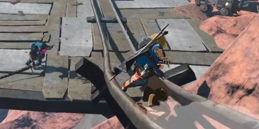 Link grinding on rails in Tears of the Kingdom