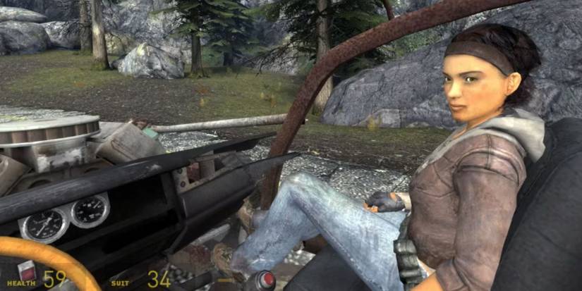 Alyx Vance riding shotgun in a car after being injured