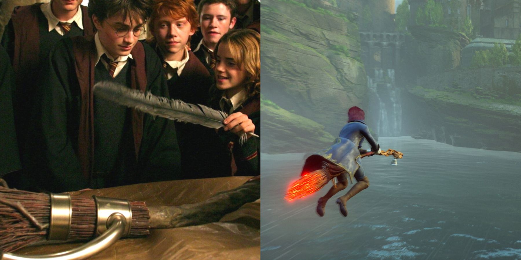 Harry Potter firebolt broom and Hogwarts Legacy Night Dancer Broom