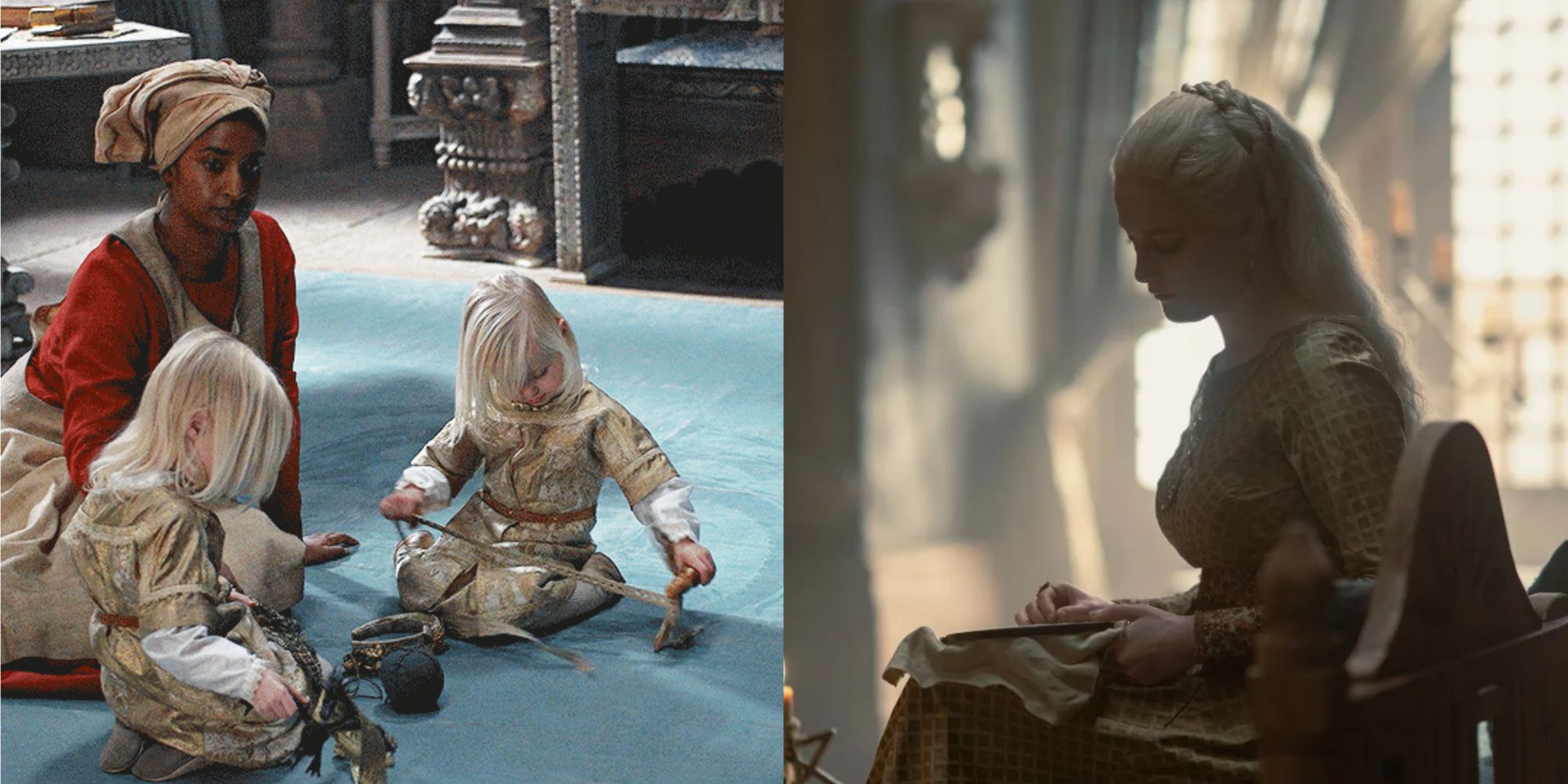 Split feature image showing Jaehaerys, Jaehaera, and Helaena Targaryen in House of the Dragon.