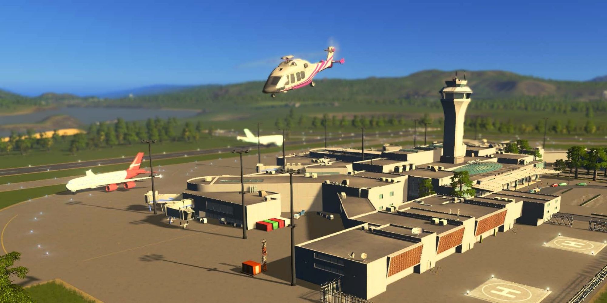  Cities: Skylines helicopter flying at an airport 