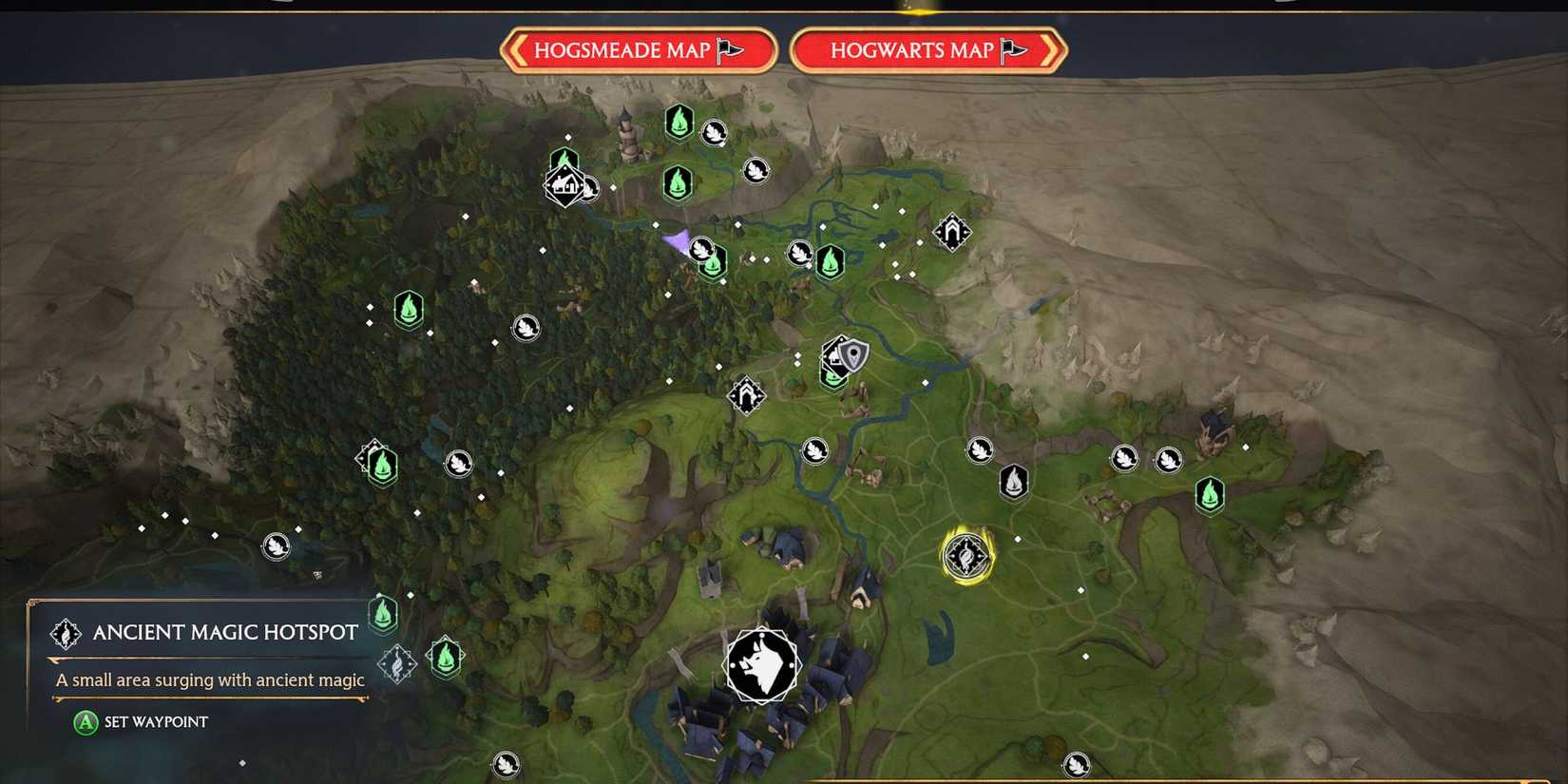 Hogwarts Legacy Ancient Magic Hotspot map location Hogsmeade Valley