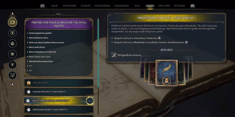 hogwarts legacy completing professor garlicks assignment 1