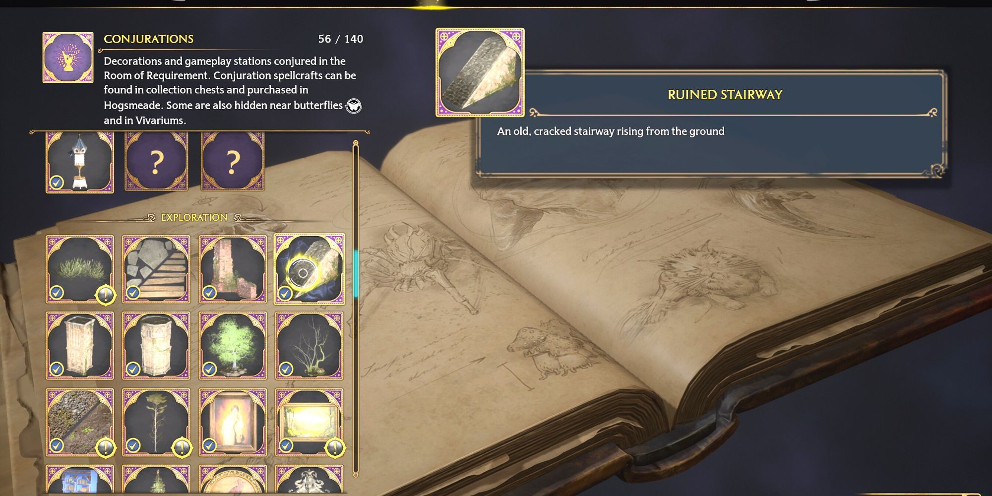 Hogwarts Legacy conjuration collection rewards menu