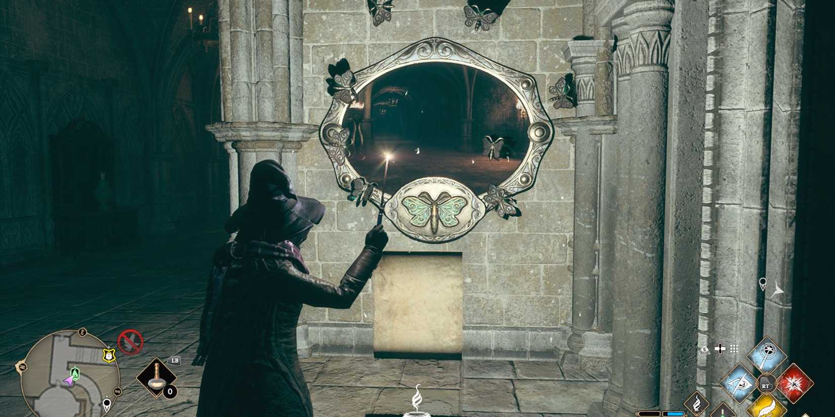 Hogwarts Legacy field guide page location moth frame Slytherin dungeon