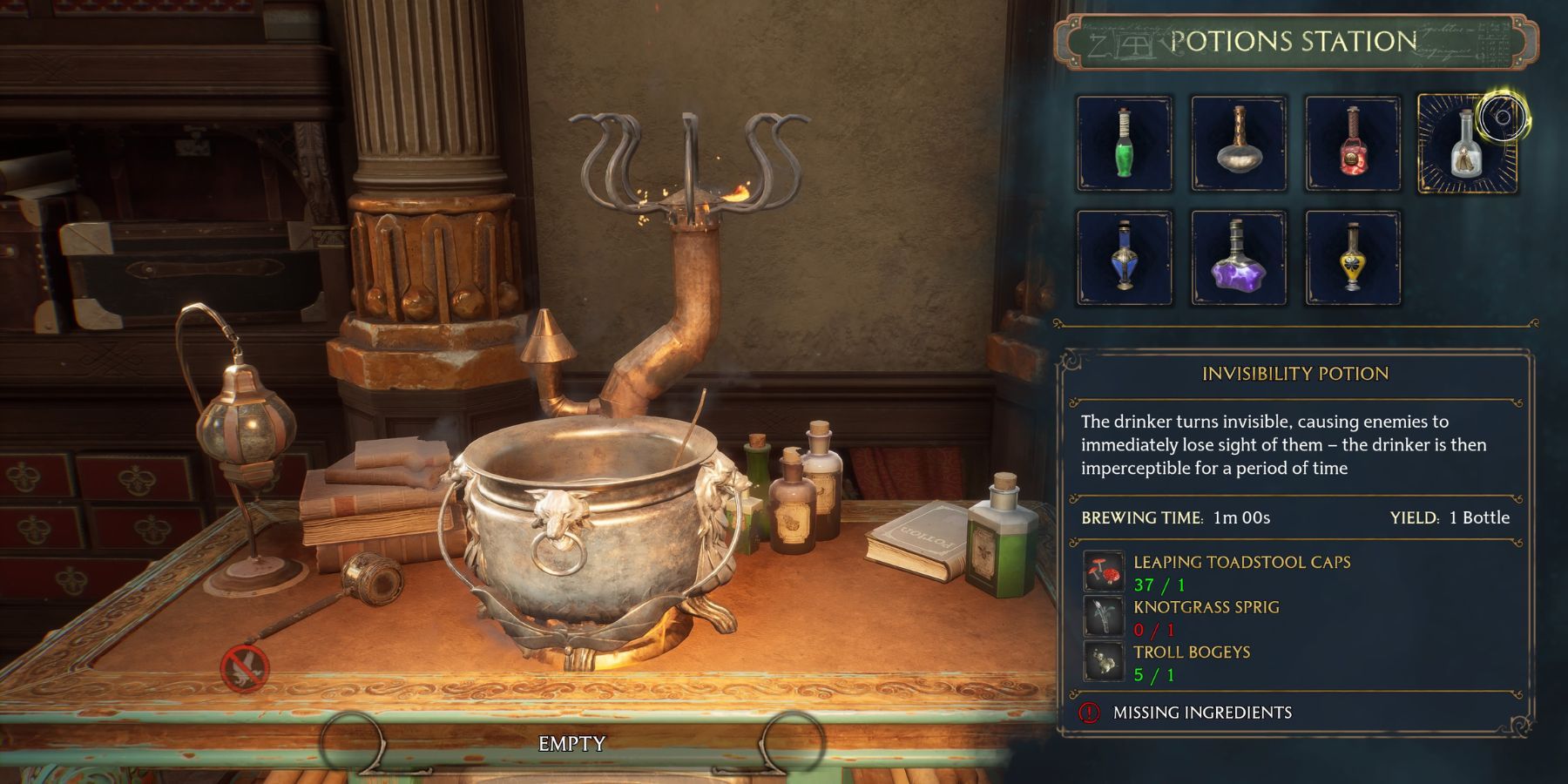 hogwarts legacy invisibility potion brewing