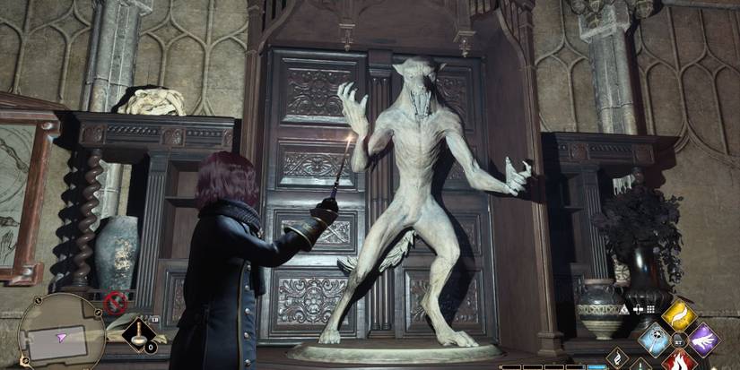 Hogwarts Legacy werewolf statue in secret werewolf tapestry room