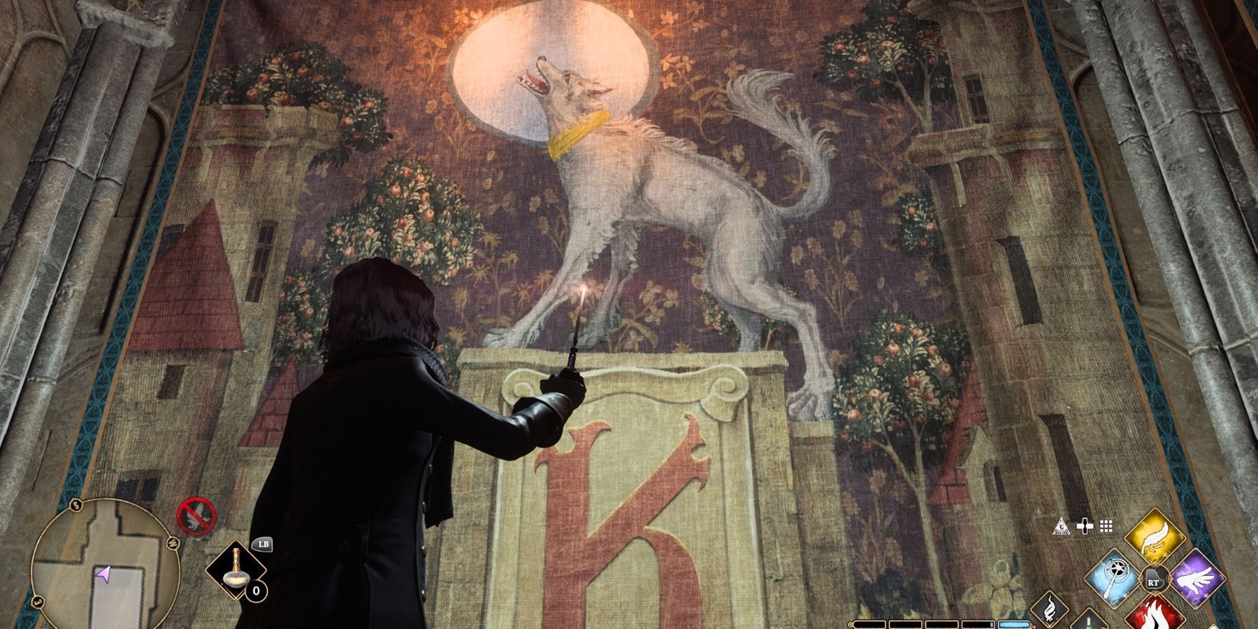 Hogwarts Legacy wolf tapestry in secret werewolf tapestry room