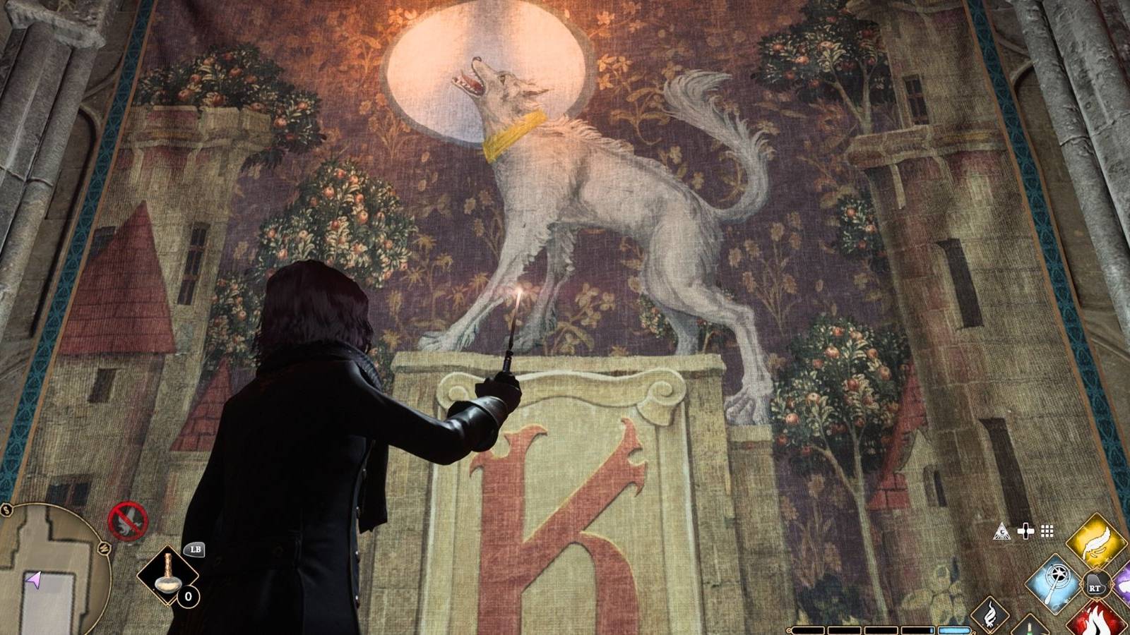 Hogwarts Legacy wolf tapestry in secret werewolf tapestry room