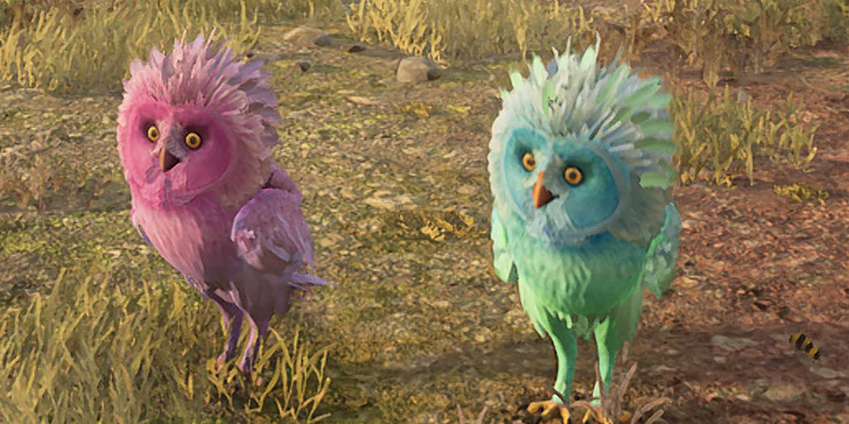 Hogwarts Legacy pink and green Fwoopers