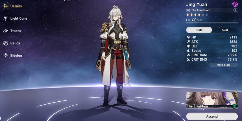 Jing Yuan in Honkai Star Rail's character screen