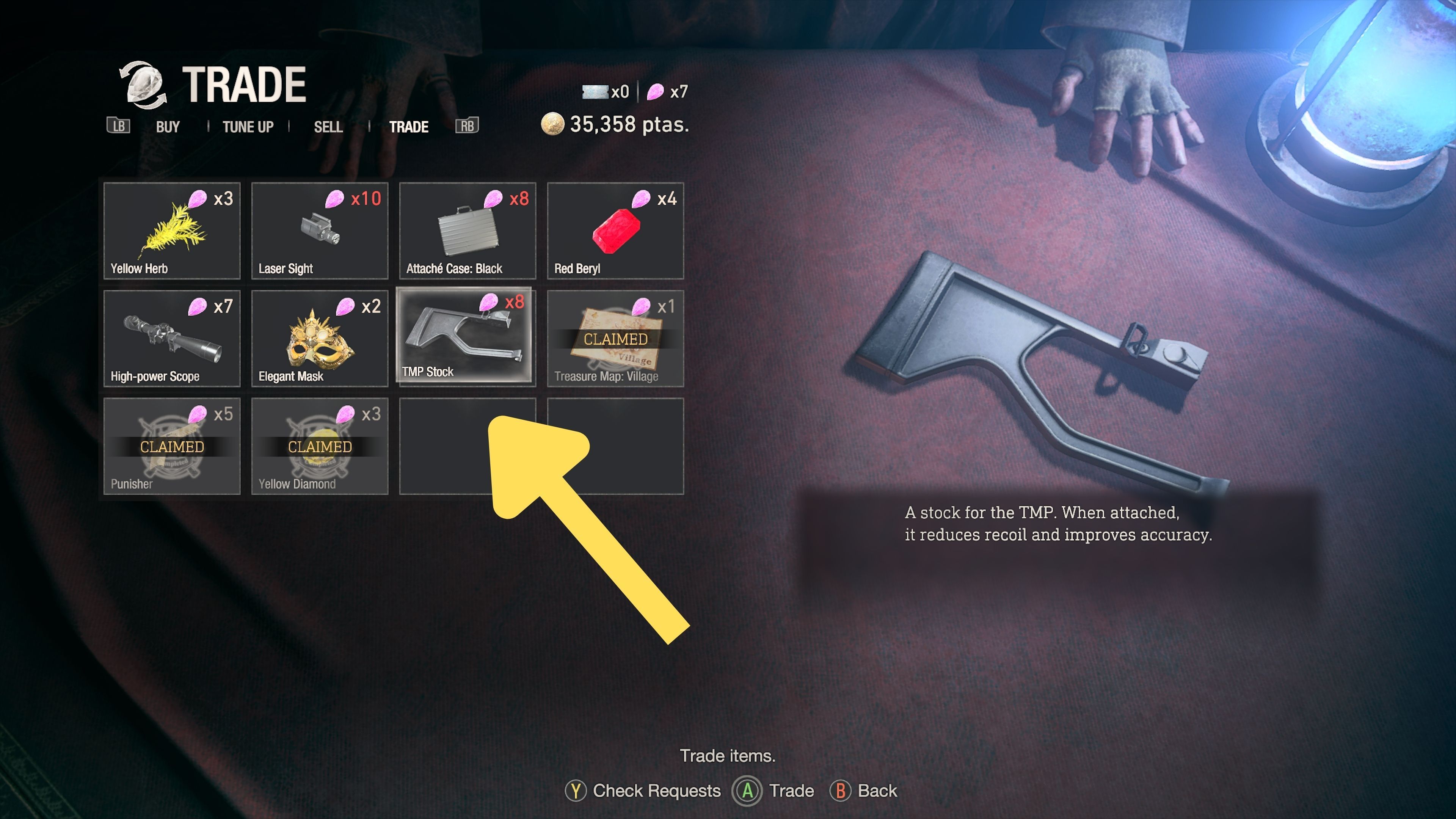 image showing how to get the stock for the tmp smg in the resident evil 4 remake.