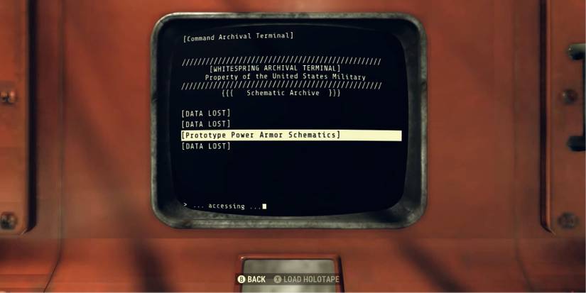 image showing the archival terminal where players can get the x-01 power armor plans.