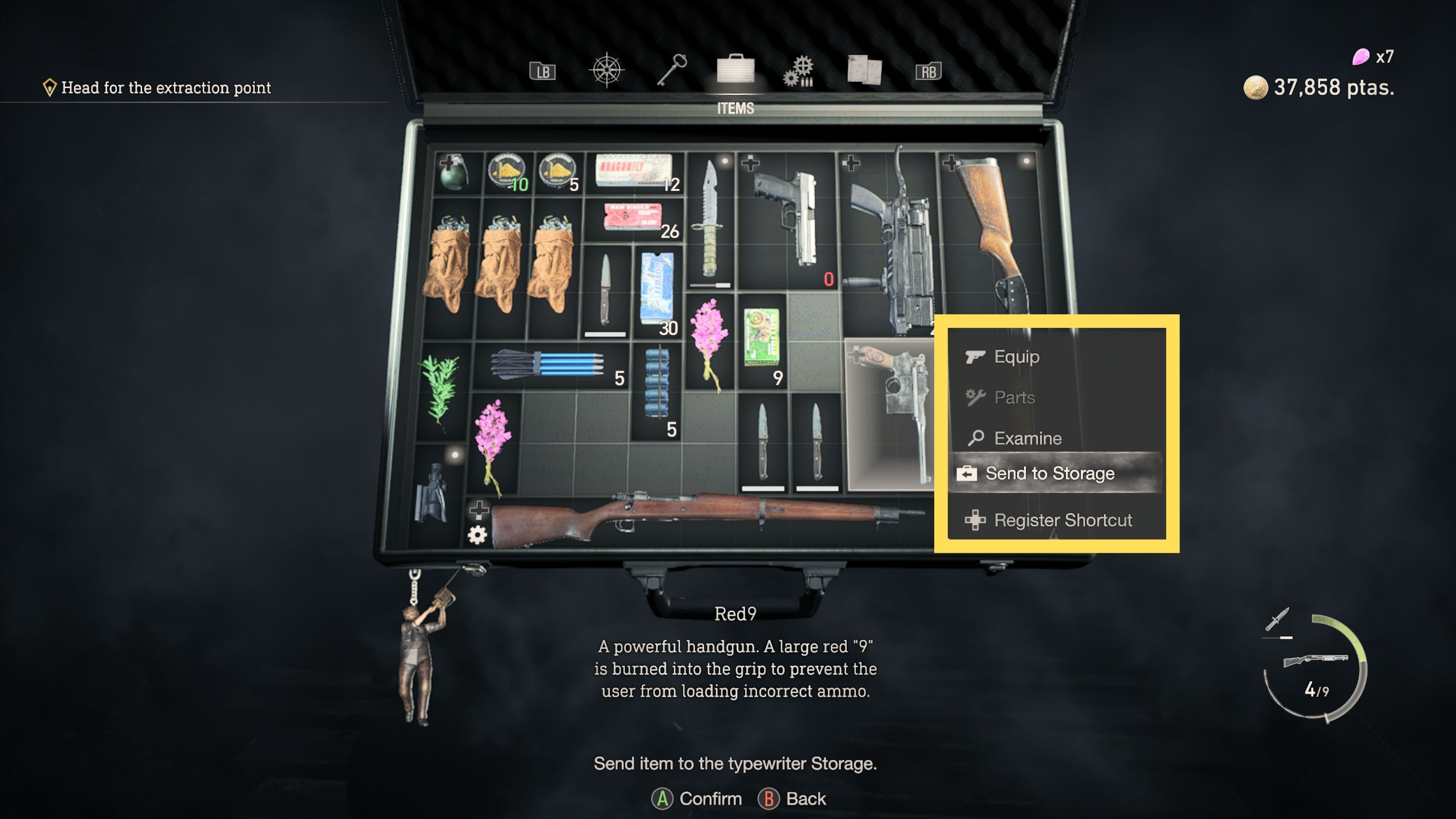 image showing how to store weapons in the resident evil 4 remake.