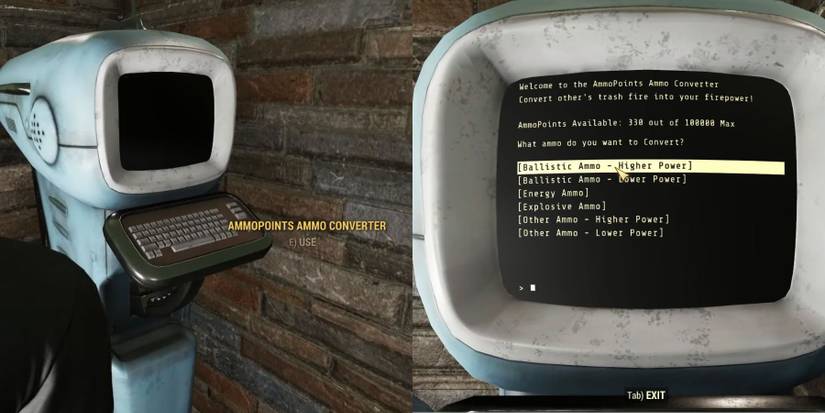 image showing how to use the ammo converter in fallout 76.