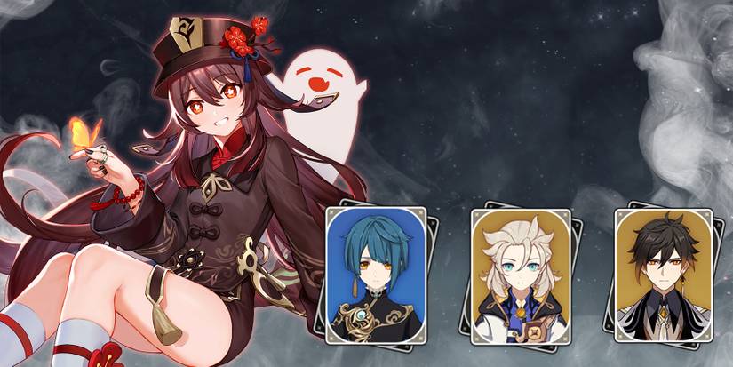 hu-tao-xingqiu-albedo-and zhongli in genshin impact