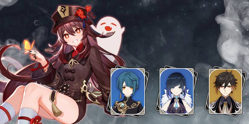 hu-tao-xingqiu-yelan-and zhongli in genshin impact