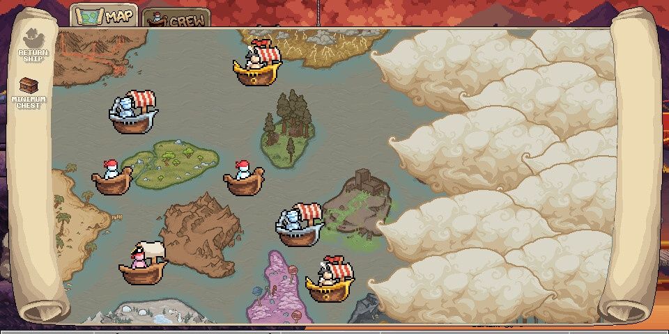 Various characters sailing on a map in Idleon