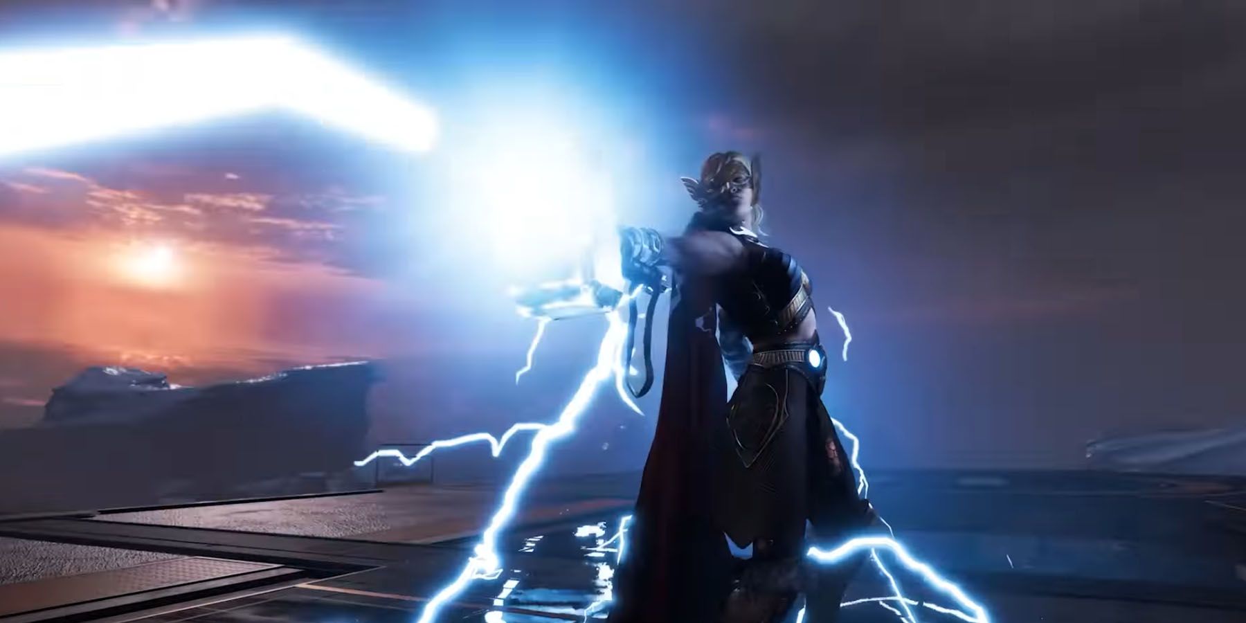 Jane Foster releasing lightning via Mjolnir