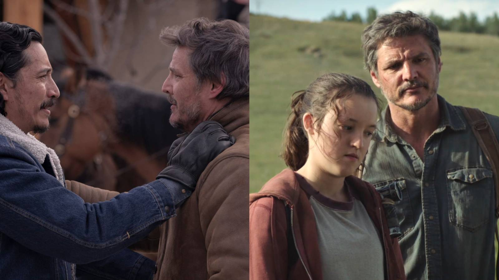 Split feature image showing Tommy Joel and Ellie in The Last of Us.