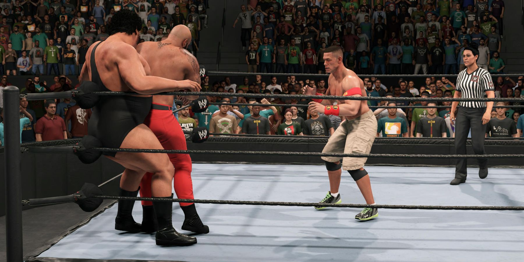 John Cena  corner stacking Andre and Braun