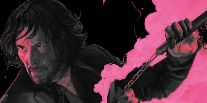 John Wick wielding nunchuks in Chapter 4 illustrated poster 