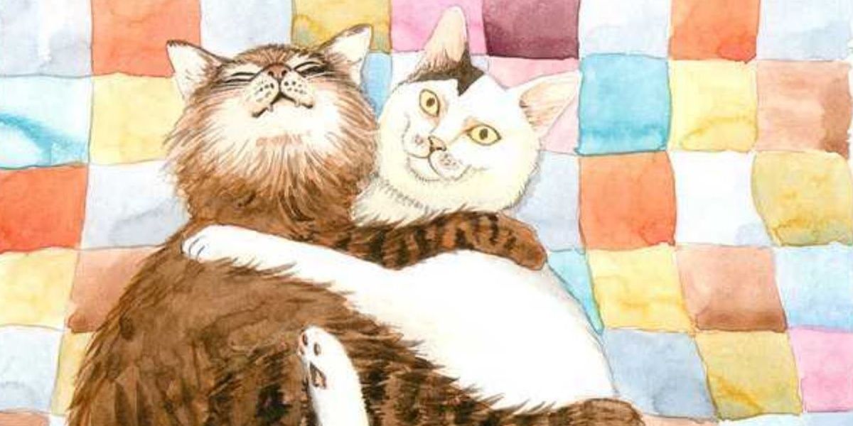 Yon and Mu from Junji Ito's Cat Diary hugging 