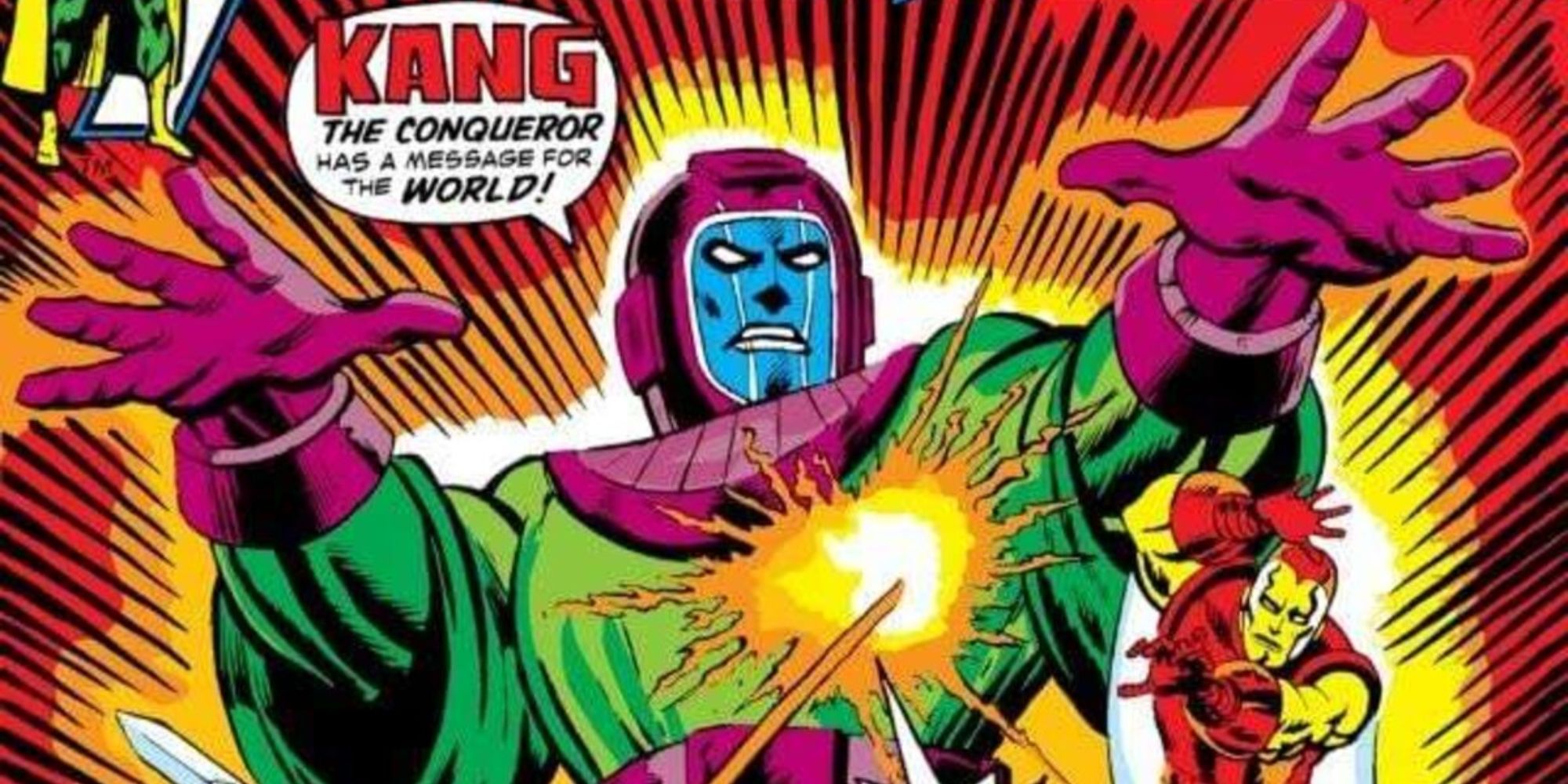 Kang fighting the Avengers in the comics